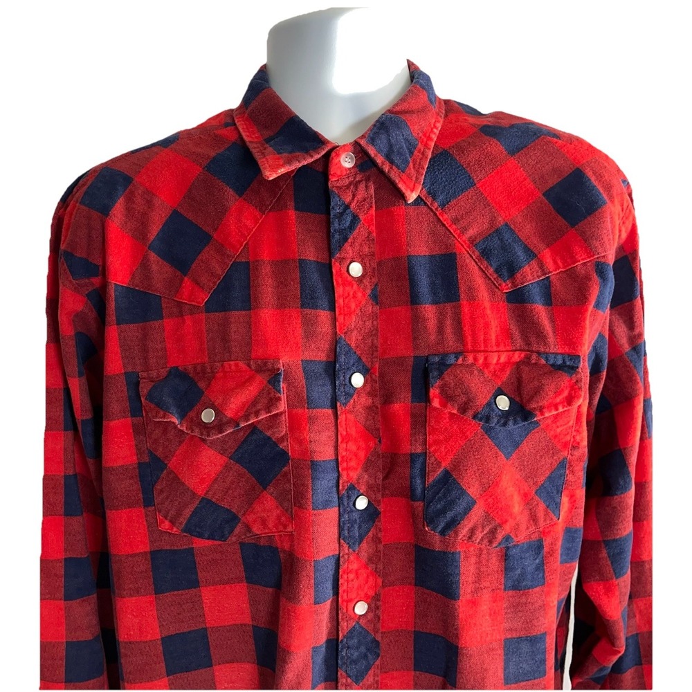 OUTDOOR EXCHANGE Mens Shirt Large Tall Red Plaid Flannel Lumberjack Vintage‎